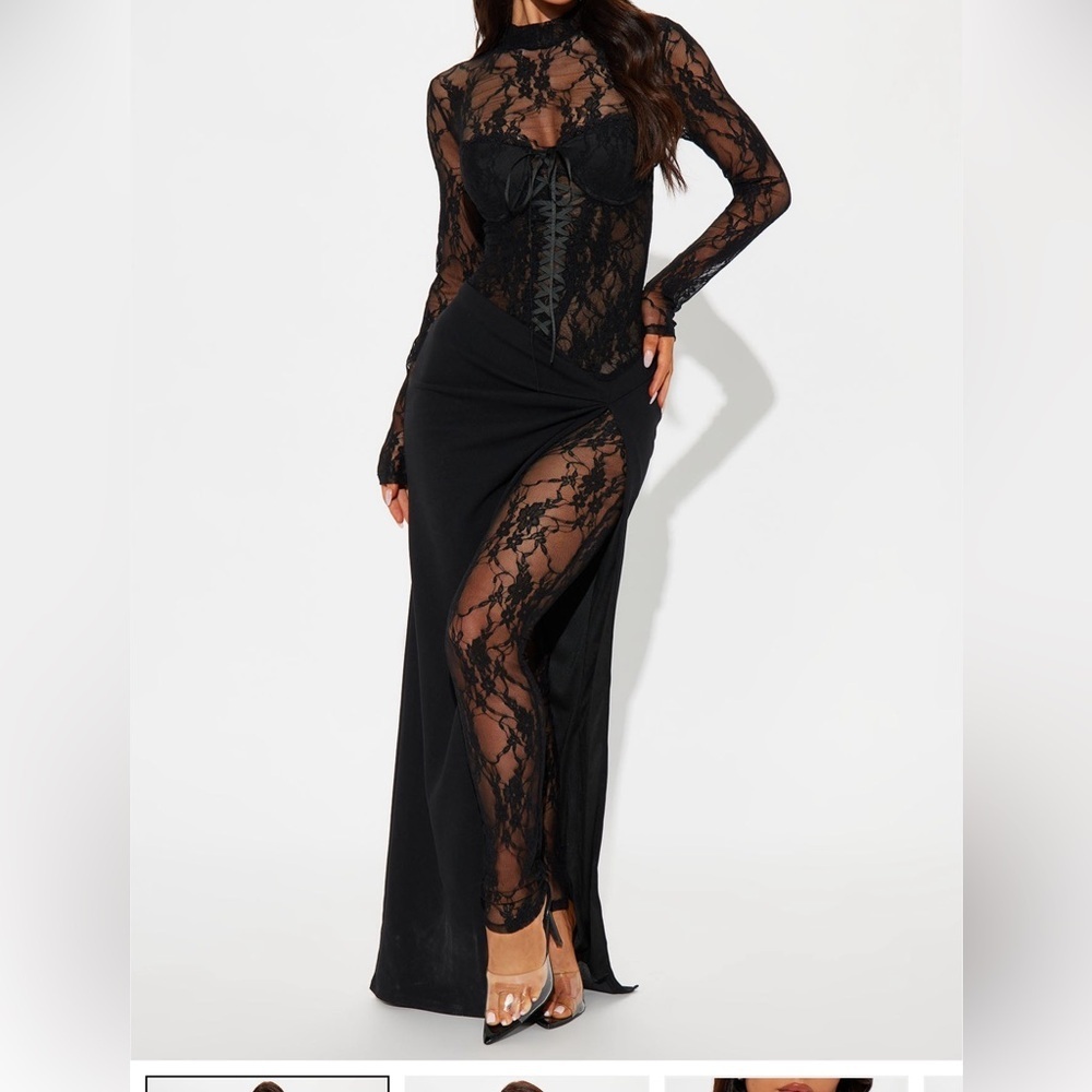 Black Lace Long Sleeve Dress